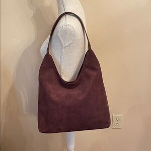 Brown Faux Suede Hobo Bag